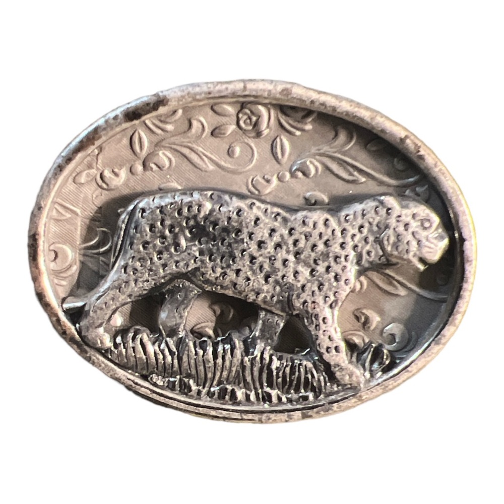 1980’s Vintage African Simba Animal Brooch, Silver tone, Handmade